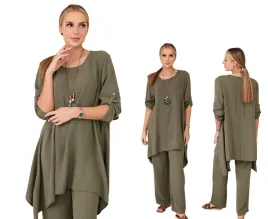 komplet-bluzka-spodnie-z-wisiorkiem-khaki
