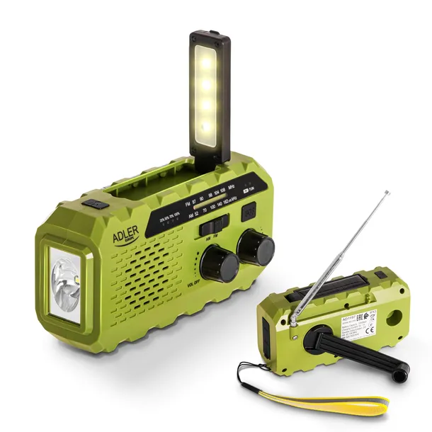 Radio Solarne Korbkowe z Latarką i Powerbankiem 1200mAh SOS