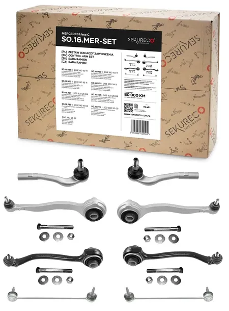 ZESTAW WAHACZE ŁĄCZNIKI PRZÓD MERCEDES W203 S203 W171 W209 SECURECO + ŚRUBY