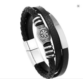 skorzana-bransoletka-meska-elegancka-stal-nierdzewna-316l-czarna-premium