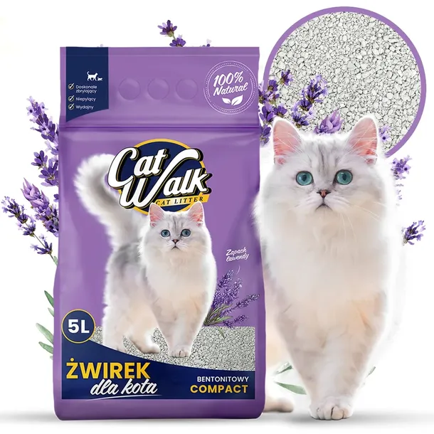 Żwirek dla kota bentonitowy LAWENDOWY CatWalk Compact LAVENER 5L zbrylający