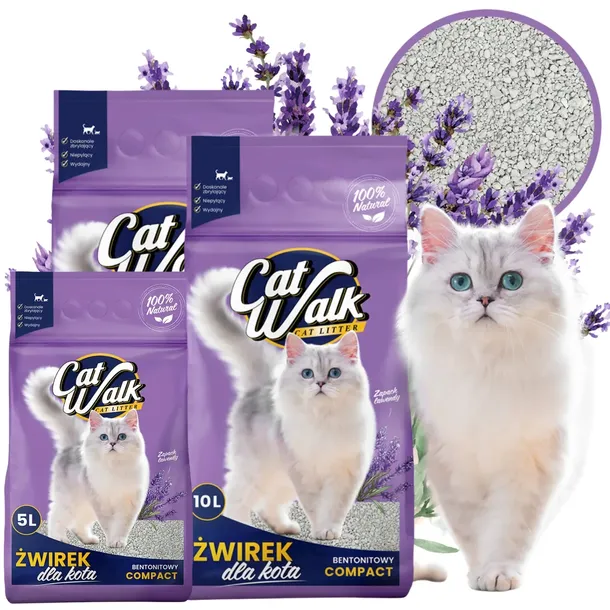 Żwirek dla kota bentonitowy 25L LAWENDOWY CatWalk LAVENER zbrylający 25L