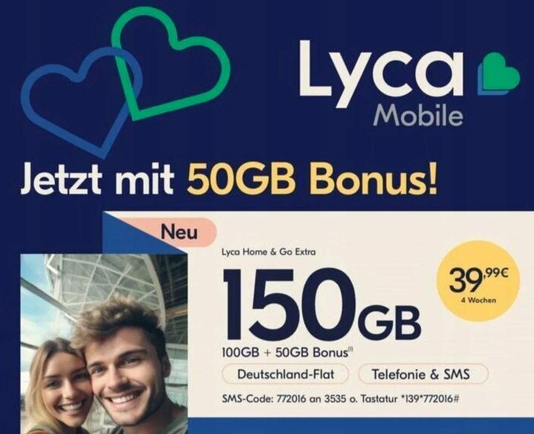 Lycamobile DE +49 SIM Karte Internet Home GO Extra 150 GB Roaming UE 37 GB   186299541 - ERLI.pl