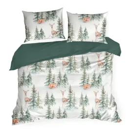 posciel-swiateczna-160x200-70x80x2-bawelna-deer-zielona-las-zimowa