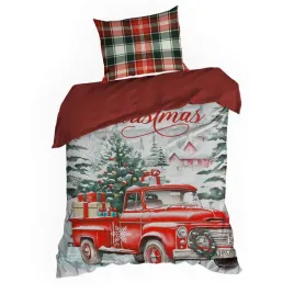 posciel-swiateczna-140x200-bawelna-auto-xmas-70x80-biala-czerwona