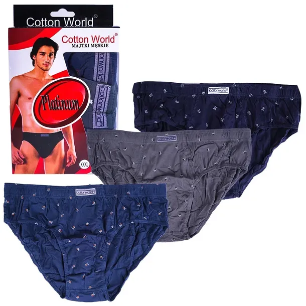 3x MAJTKI MĘSKIE SLIPY Bawełniane COTTON WORLD rozmiar - XL - 100%BAWEŁNA