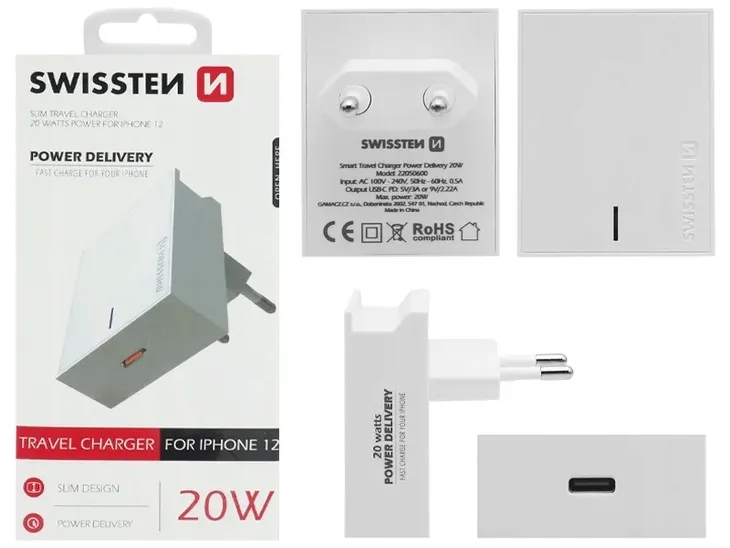 SZYBKA ŁADOWARKA SIECIOWA TYP C PD 3.0 SWISSTEN 20W iPHONE SAMSUNG XIAOMI