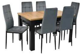 stol-80x140-rozkladany-do-180-cm-blat-dab-craft-i-6-krzesel-szare-welurowe