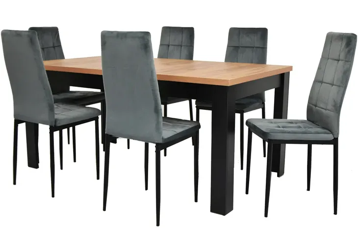 6 x TAPICEROWANE WELUROWE SZARE krzesło i ROZKŁADANY stół 90x160/200 SALON