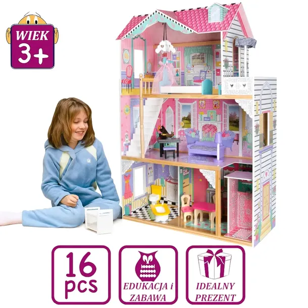 Duży Drewniany Domek dla Lalek z Windą Apartament 121cm Barbie