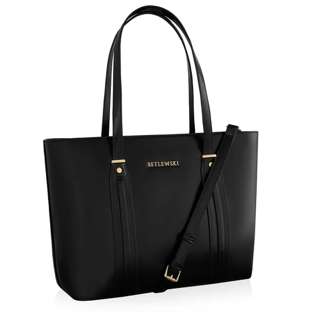 BETLEWSKI Klasyczna Torebka Damska Shopper Na Ramię Duża Czarna A4 PREMIUM