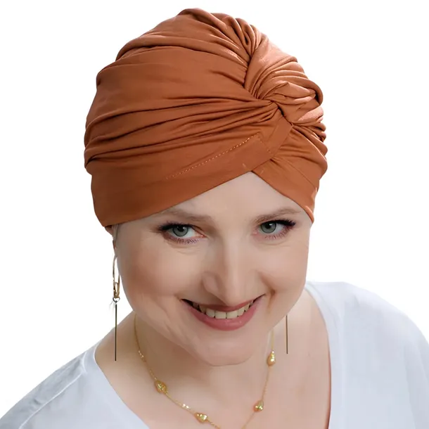 Turban damski przeplatany bambus delikatny po chemioterapii ceglany Clara