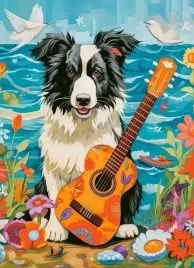 puzzle-100-ukladanka-pies-piesek-zwierzeta-collie-gitara-morze-6-castor