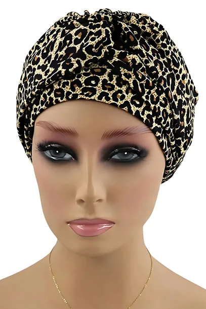 Turban gotowy do nałożenia bambusowy także po chemii w panterkę Nicoletta