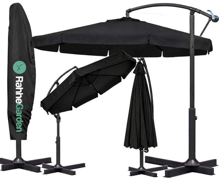 PARASOL ogrodowy 350cm SKŁADANY z WYSIĘGNIKIEM FALBANĄ + POKROWIEC czarny