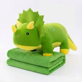pluszowy-dinozaur-triceratops-50cm-zielony-z-kocykiem-100x150-cm