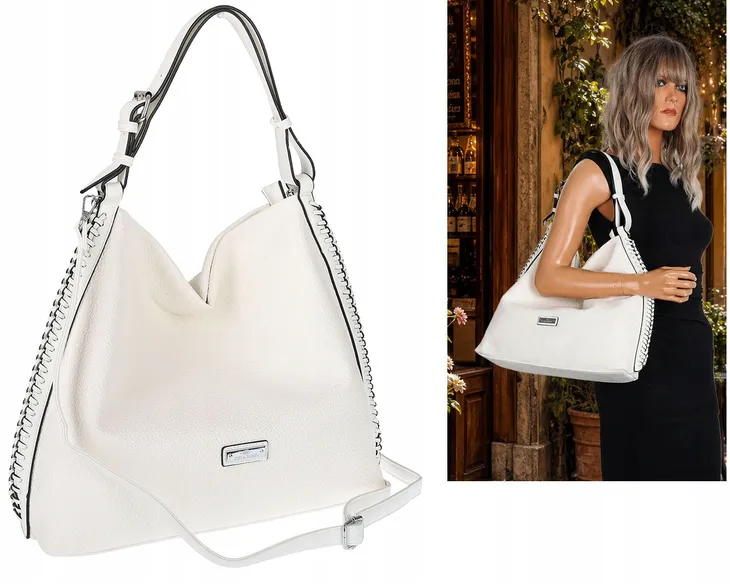 Torebka Damska Listonoszka Worek Shopper Modna torba na Ramię CH6817 Biała
