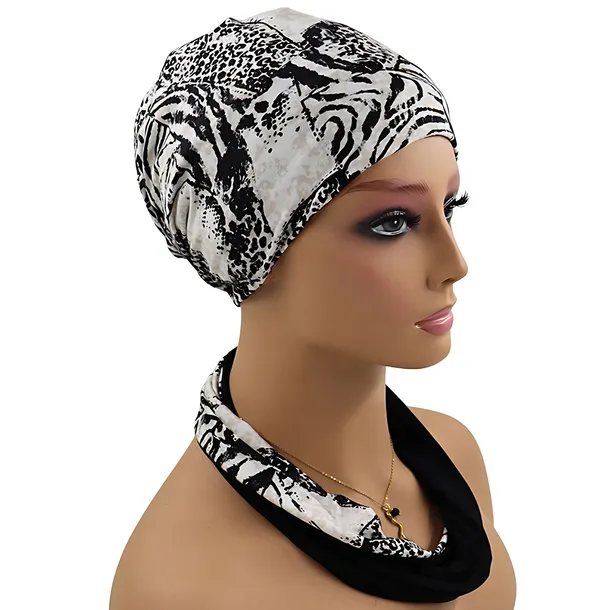 Turban gotowy do nałożenia z opaską na szyję lub turban po chemii Grace