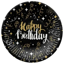 talerze-papierowe-18-cm-8-szt-okragle-czarne-happy-birthday-urodziny-czarny