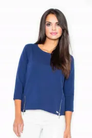 bawelniana-bluza-damska-z-rekawami-3-4-ozdobne-zamki-niebieska-s