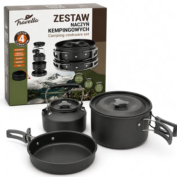 Zestaw naczyń turystycznych Travella 4 el. camping garnek