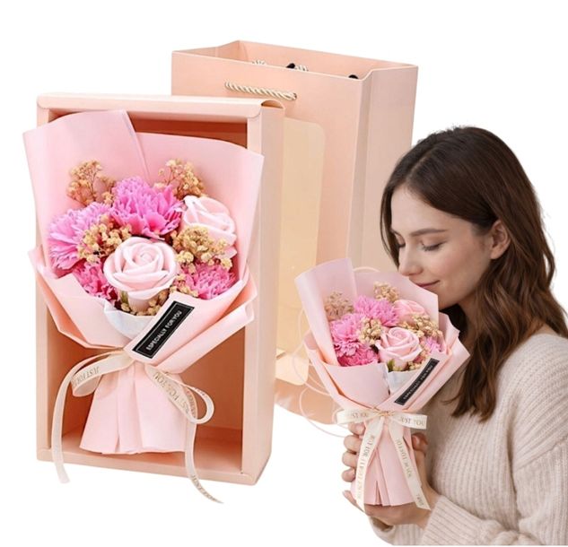 RÓŻE MYDLANE KWIATY FLOWER BUKIET NA OKAZJE PUDEŁKO PREZENT DZIEŃ MATKI