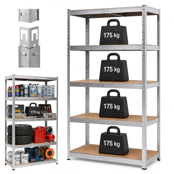 Regał Warsztatowy 175kg Metalowy 180x90x40 875kg 5 Półek MDF Ocynkowany