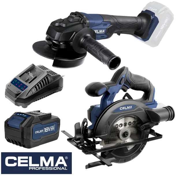 Zestaw CELMA Professional Pilarka tarczowa DBRc-Li 18OBS + Szlifierka kątowa PRAg-Li 125OBS 1x4Ah + ładowarka