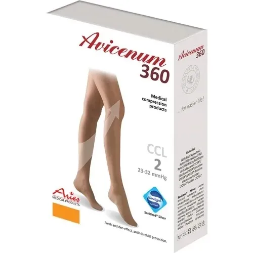 Pończochy Aries Avicenum 360 COTTON, CCL2, beż, M Long lamówka