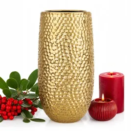 Zdjęcie produktu Wazon złoty ceramczny 23,5 cm na kwiaty sztuczne żywe róże tulipany trawy