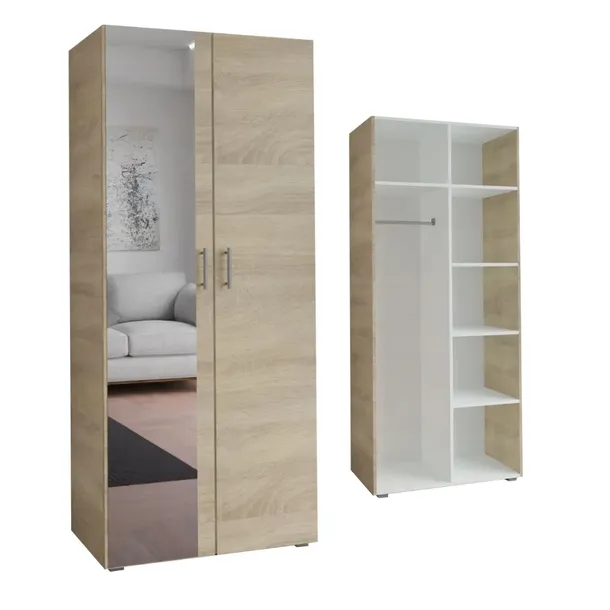 SZAFA MOLLY 80x192 CM - DĄB SONOMA - SZAFA Z PÓŁKAMI / SZAFA Z LUSTREM