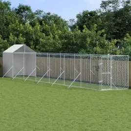 kojec-dla-psa-z-dachem-srebrny-2x14x25m-stal-galwanizowana