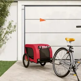 przyczepka-rowerowa-dla-psa-czerwono-czarna-tkanina-i-zelazo