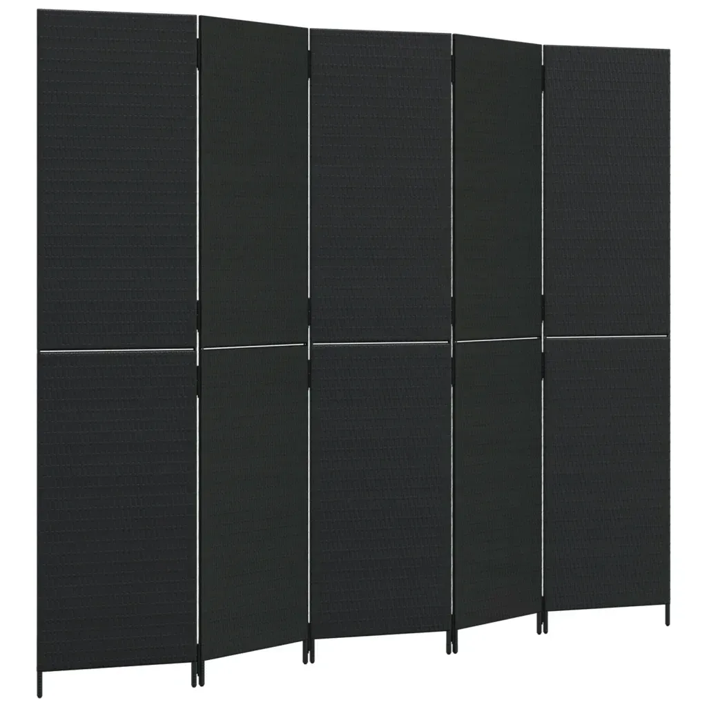 parawan-5-panelowy-czarny-polirattan-stan-nowy