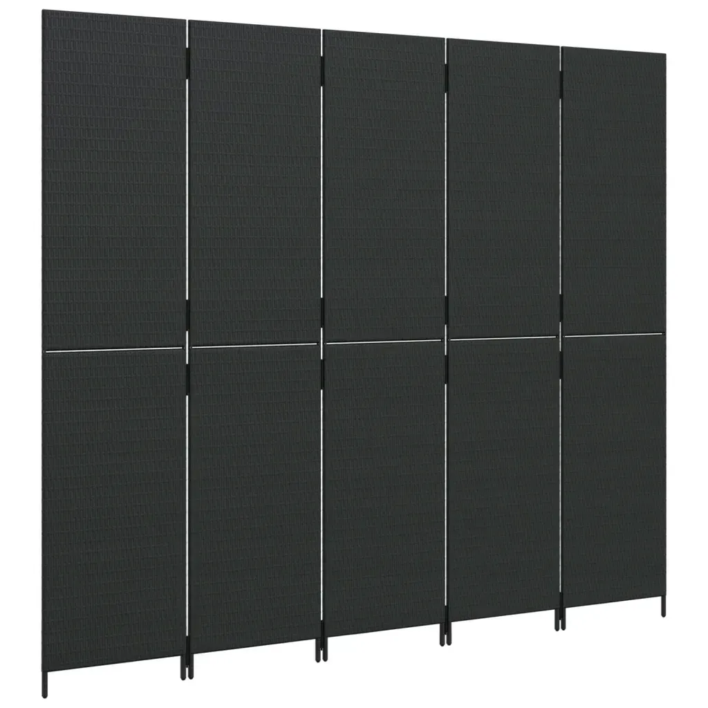 parawan-5-panelowy-czarny-polirattan-stan-nowy