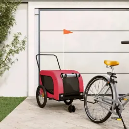 przyczepka-rowerowa-dla-psa-czerwono-czarna-tkanina-i-zelazo