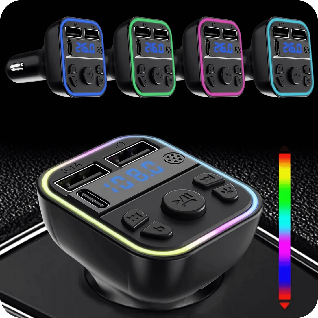 transmiter-bluetooth-samochodowy-fm-usb-3-1a-usb-c-led-ladowarka-mp3-stan-nowy