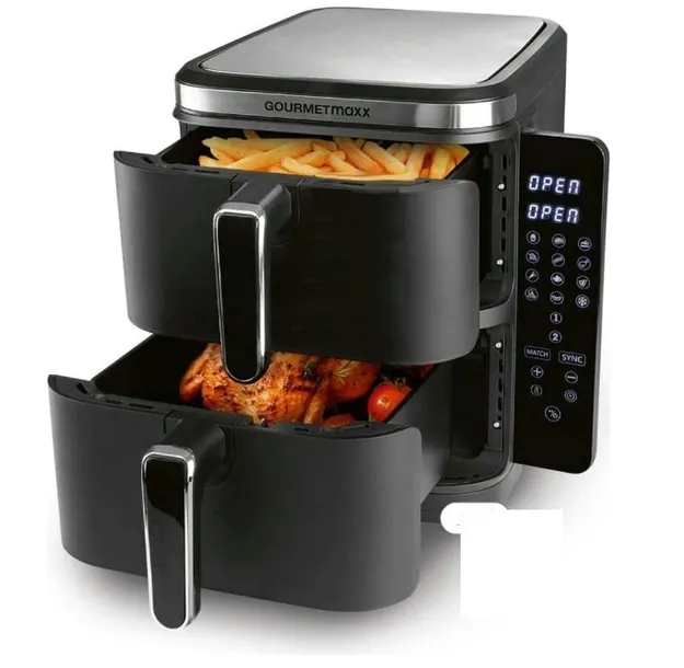 AIRFRYER FRYTKOWNICA PIONOWA BEZTŁUSZCZOWA PODWÓJNA 2800W 12 PROGRAMÓW 10L