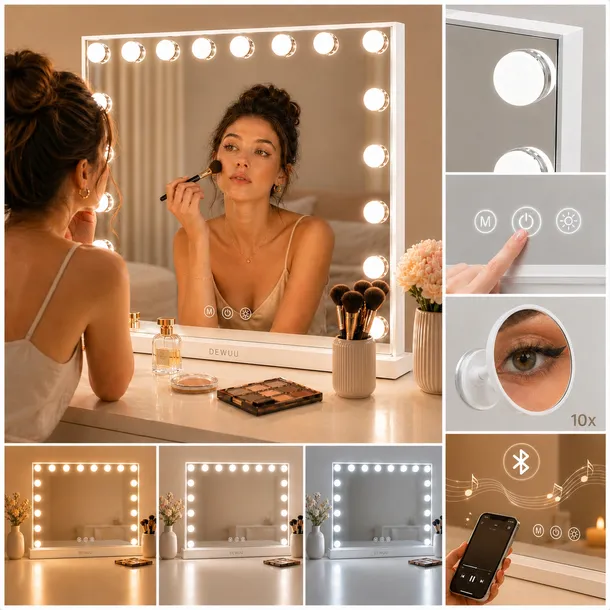 Lustro do makijażu kosmetyczne Hollywood Lustro 80x60 LED Bluetooth