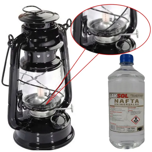 LAMPA NAFTOWA czarna oryginalna 24cm + knot zapas
