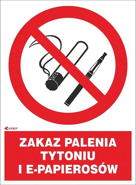 TABLICZKA ZAKAZ PALENIA TYTONIU I E-PAP znak BHP płyta twarda 20x30cm