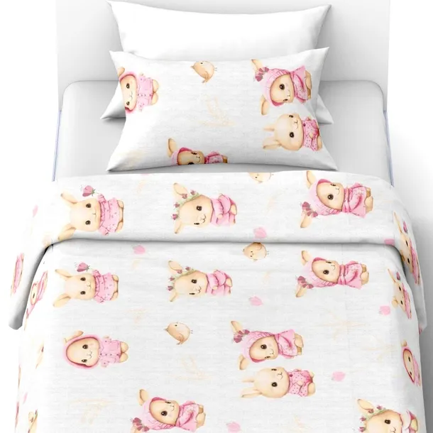Pościel antyalergiczna 80x200+1x35x55 100% BAWEŁNA Królik Przedszkole