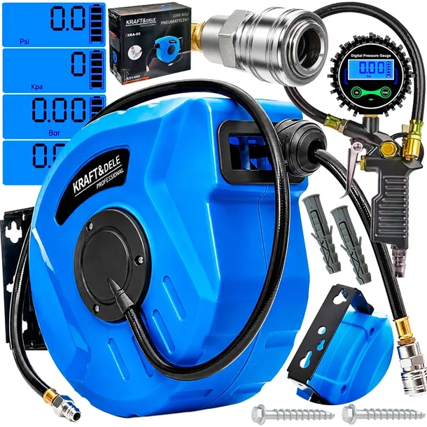 WĄŻ PNEUMATYCZNY NA ZWIJAKU AUTOMATYCZNY BĘBEN 10M 8x12mm + PISTOLET LCD