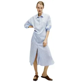sukienka-damska-zara-midi-koszulowa-oversize-niebieska