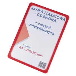 ramka-plakatowa-a4-czerwona-kieszen-antyrefleksyjna-zabezpieczajaca-plakat