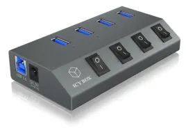hub-rozdzielacz-icybox-ib-hub1405c-4x-usb-3-0-5-gbps-zasilacz-5-v-4-a-szary