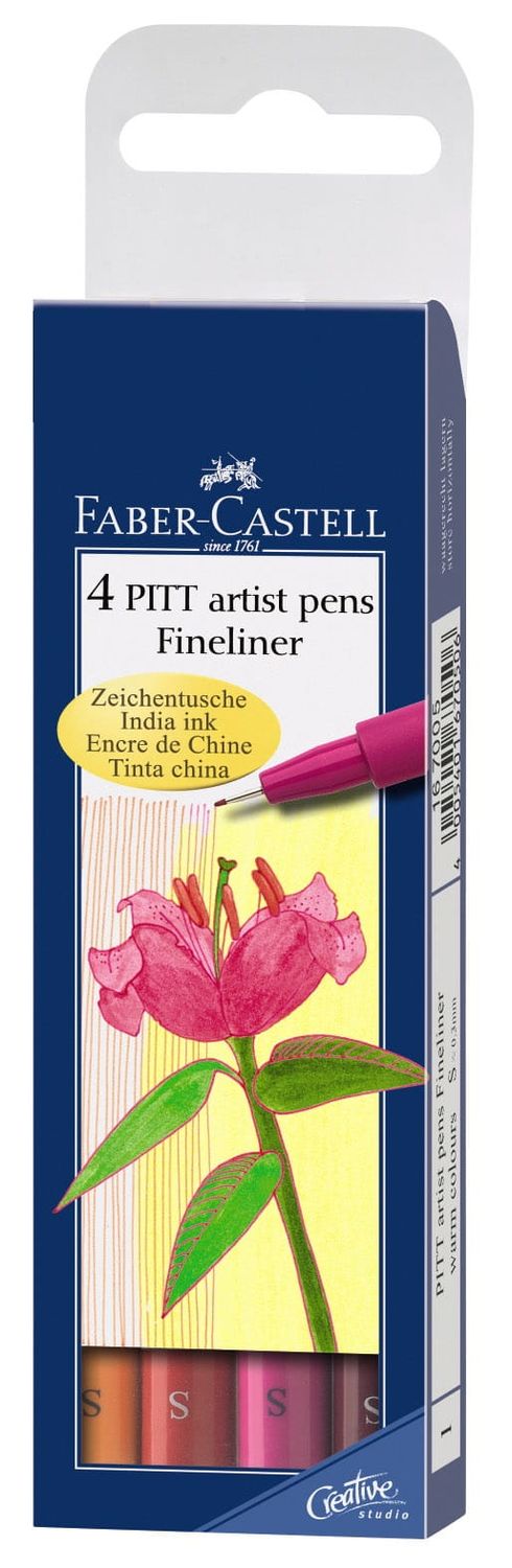 FABER-CASTELL Pisaki cienkopisy Artist Pen PITT S 4 kolory CIEPŁE