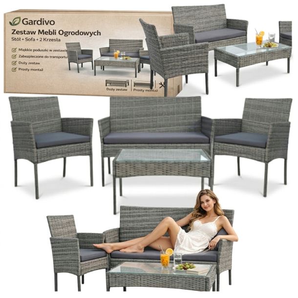 MEBLE OGRODOWE TECHNORATTAN ZESTAW MEBLI OGRODOWYCH SOFA FOTELE NA TARAS