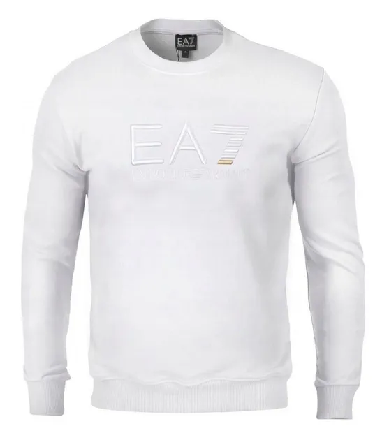 EMPORIO ARMANI EA7 BLUZA MĘSKA WYSZYWANE DUŻE LOGO KLASYCZNA BIAŁA XXL