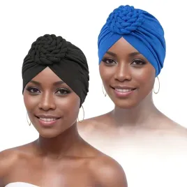 damski-turban-czepek-na-glowe-czarny-i-niebieski-skrecany-2szt